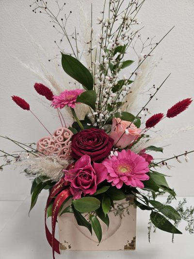 Love in Box - This modern take on a Valentines Day arrangement is the perfect gift for your someone this year.
